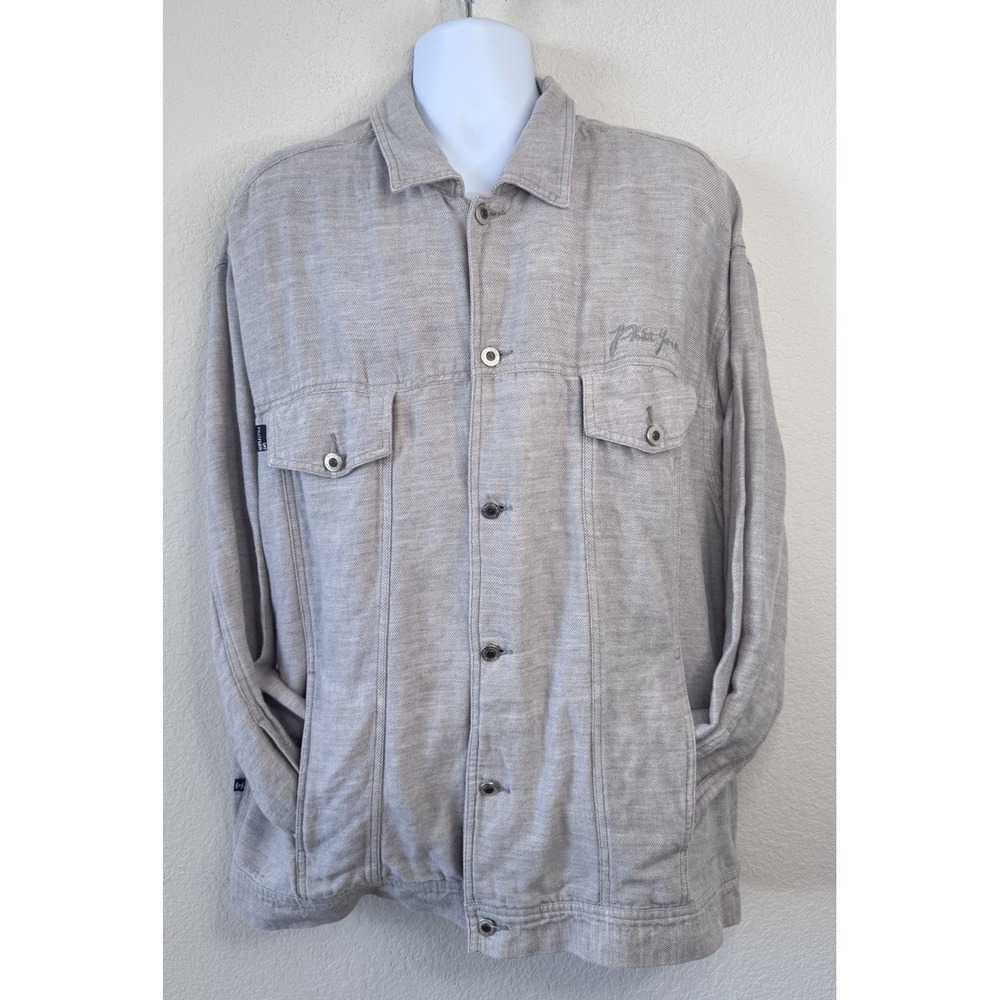 Phat Farm New York Men's XXL Gray Cotton Shirt Jacket Overshirt 90s Streetwear